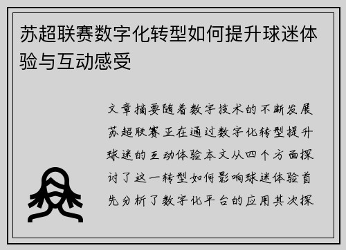 苏超联赛数字化转型如何提升球迷体验与互动感受